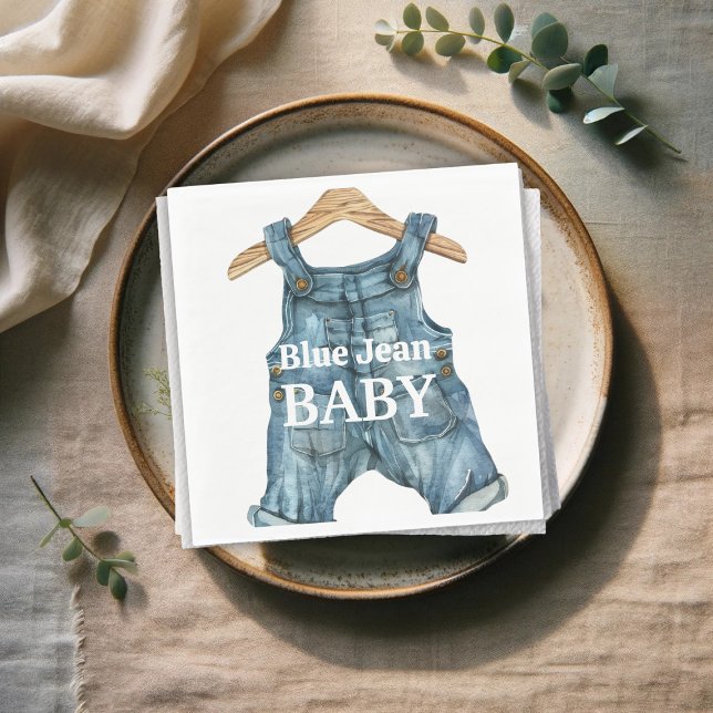 Modern Denim Blue Jean Baby Boy Baby Shower Napkin (Creator Uploaded)