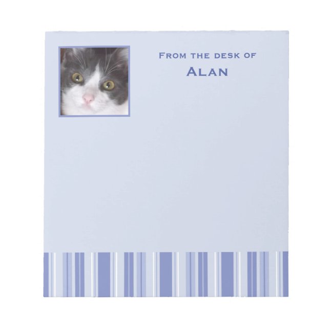 Modern Denim Blue Stripes with Photo Insert Notepad (Front)