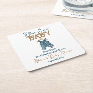 Modern Denim Boy Blue Jean Baby Shower Square Paper Coaster