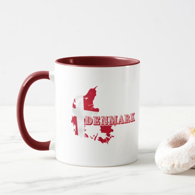 Modern Denmark Danish Letter MAP Flag Souvenir  Mug (With Donut)