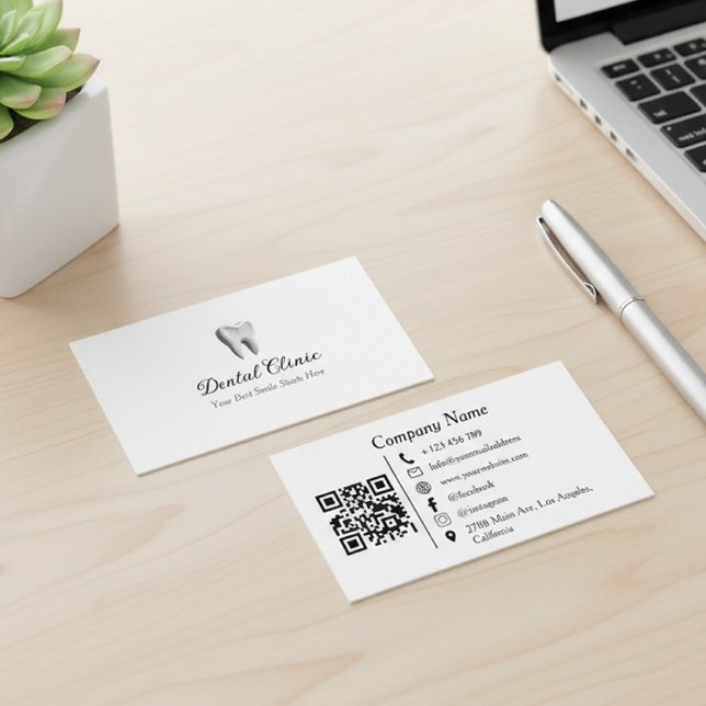Modern Dental Clinic Logo QR Code  Business Card (Creator Uploaded)