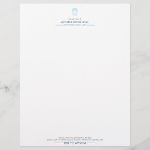 Modern Dentist Blue Tooth Logo Dental Letterhead