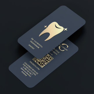 Modern Dentist Gold Charcoal Blue Dental Aesthetic Business Card
