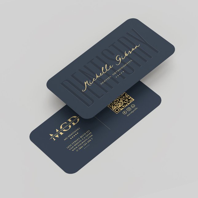 Modern Dentist Orthodontist Monogram Elegant Blue Business Card (Modern Dentist Orthodontist Monogram Elegant Blue Business Card
)