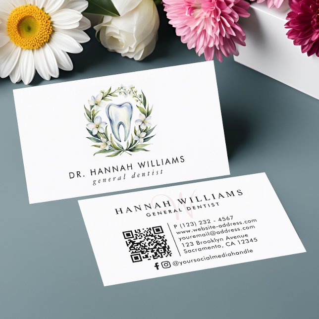 Modern Dentist Orthodontist Watercolor QR Code  Business Card (Creator Uploaded)