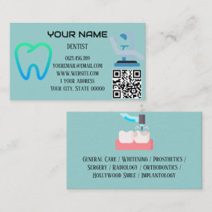 Modern Dentist QR Code Services Mint Blue Business Card