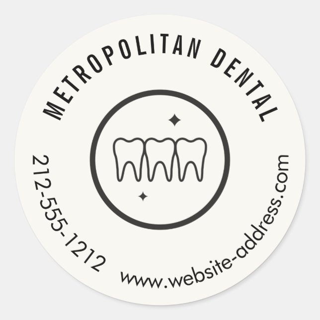 Modern Dentist Teeth Black Logo Ivory Classic Round Sticker (Front)