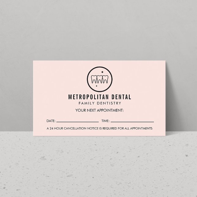 Modern Dentist Teeth Black Logo Pink Appointment Business Card (Creator Uploaded)