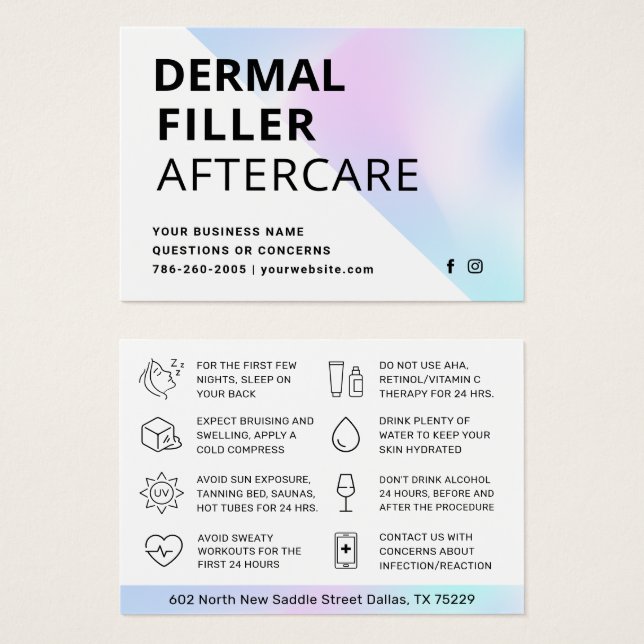 Modern Dermal Fillers Aftercare Instruction Card (Front & Back)
