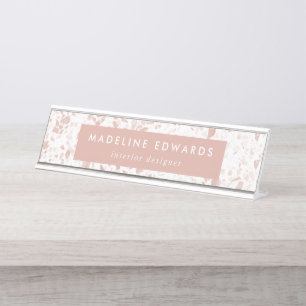 Modern Desert Blush & White Terrazzo Personalized Desk Name Plate