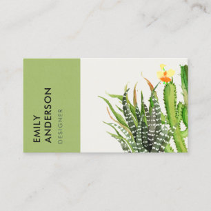 MODERN DESERT CACTUS FLORAL GARDEN WATERCOLOR BUSINESS CARD