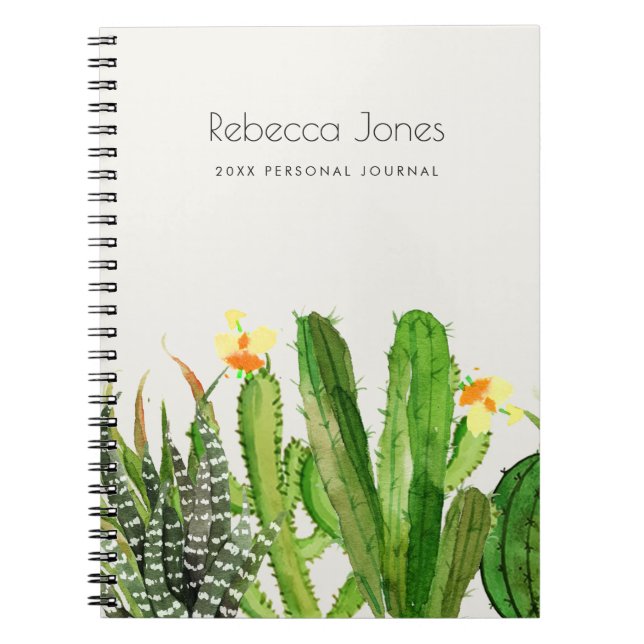 MODERN DESERT CACTUS FLORAL GARDEN WATERCOLOR NOTEBOOK (Front)