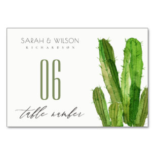 MODERN DESERT CACTUS FOLIAGE WATERCOLOR GOLD TABLE NUMBER