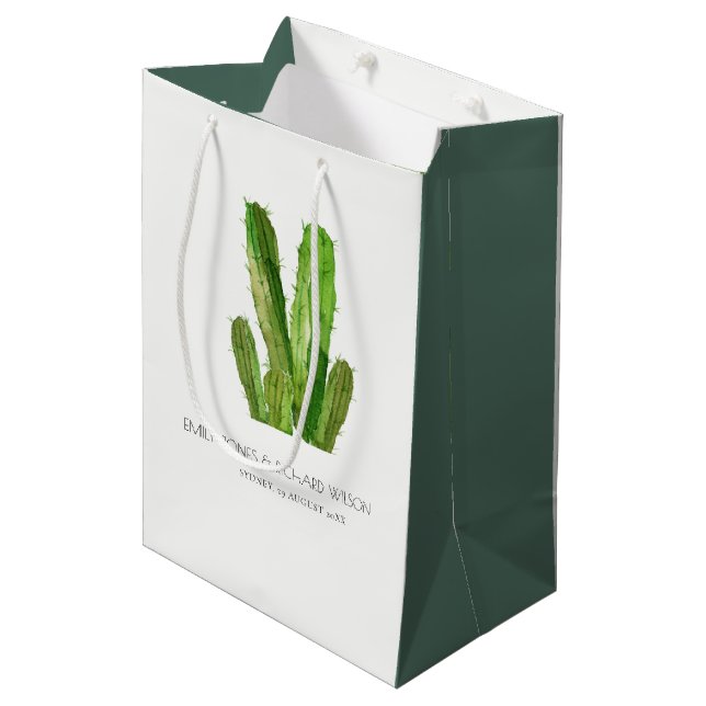 MODERN DESERT CACTUS FOLIAGE WATERCOLOR WEDDING MEDIUM GIFT BAG (Front Angled)