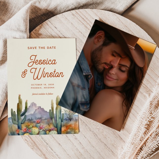 Modern Desert Cactus Photo Save the Date Invitation (Creator Uploaded)