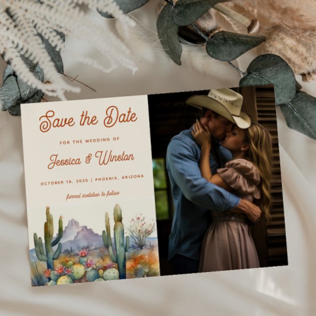 Modern Desert Cactus Photo Save the Date  Postcard (Creator Uploaded)
