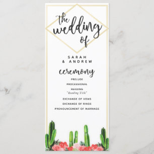 Modern Desert Cactus, Succulent and Floral Wedding Program