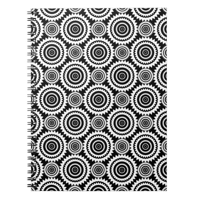 Modern Design Black and White Kaleidoscope Pattern Notebook (Front)
