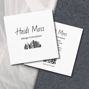 Modern Design Consultant QR code Black White Square Business Card