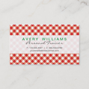 Modern Design, Green, Red & White Country Gingham Business Card