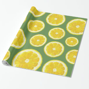 Modern design lemon slice in green background wrapping paper