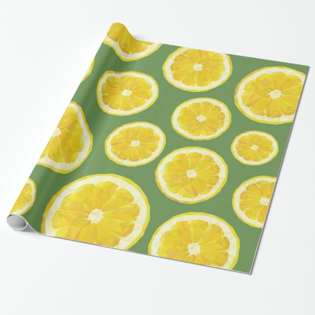 Modern design lemon slice in green background wrapping paper (Unrolled)