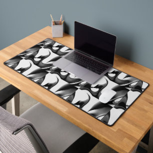 Modern Design Liquid Shapes Black Wht Grey Pattern Desk Mat