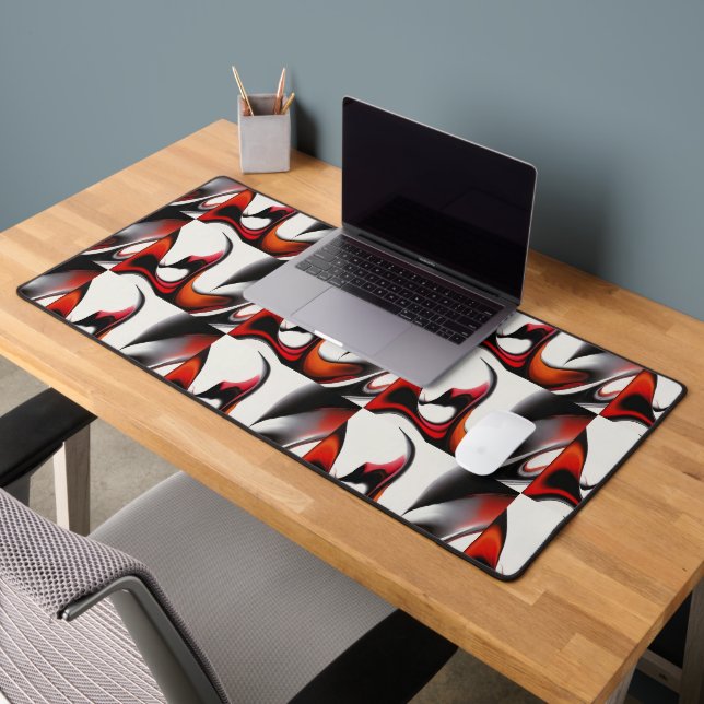 Modern Design Liquid Shapes Red Black Grey Pattern Desk Mat (Office 2)