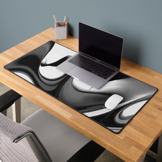Modern Design of Liquid Shapes, Black White & Grey Desk Mat (Office 2)