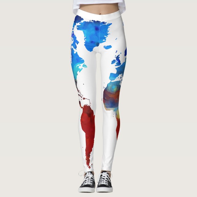 Modern design of world map on sexy leggings (Front)