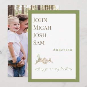 Modern Design Photo Moss Green Christmas Holiday Card