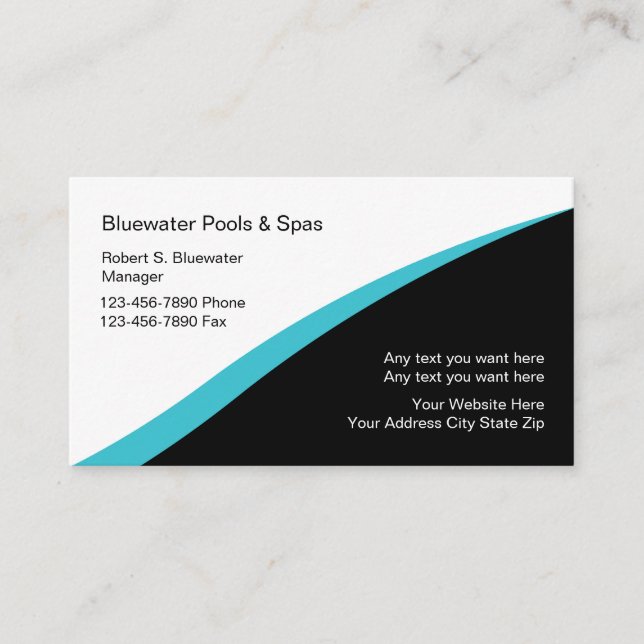 Modern Design Pool And Spa Design Business Card (Front)
