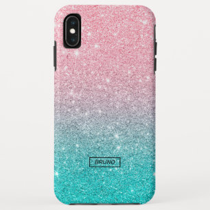 Modern design turquoise and pink glitter ombre iPhone XS max case