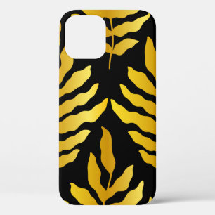 Modern design with leaves. Tropical leaves of gold iPhone 12 Case