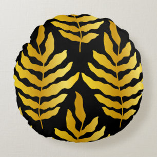 Modern design with leaves. Tropical leaves of gold Round Pillow