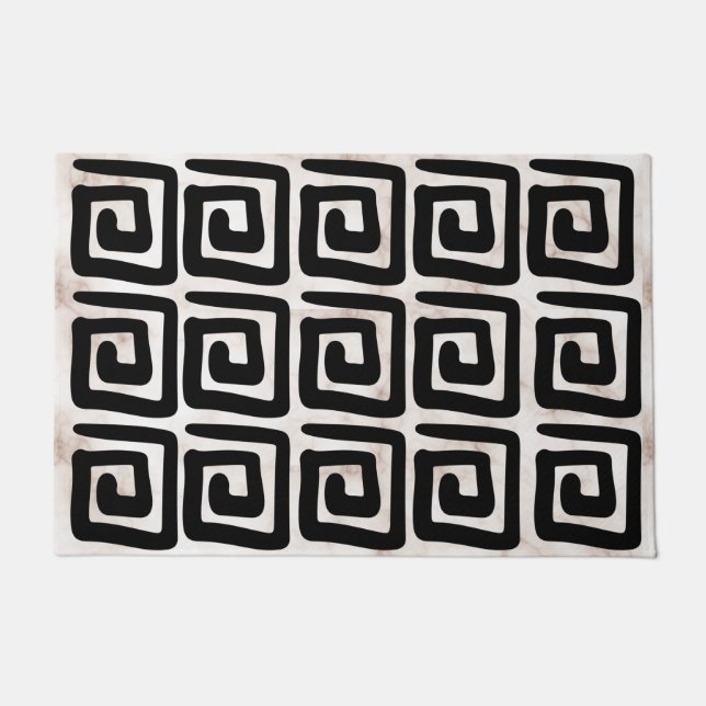 Modern designe meandering lines greek key marble doormat (Front)