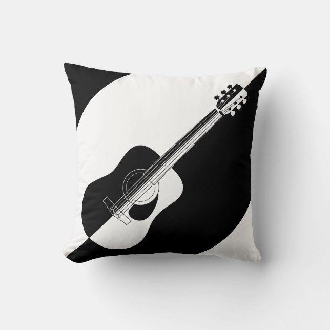 Modern designer black and white guitar throw pillow (Front)
