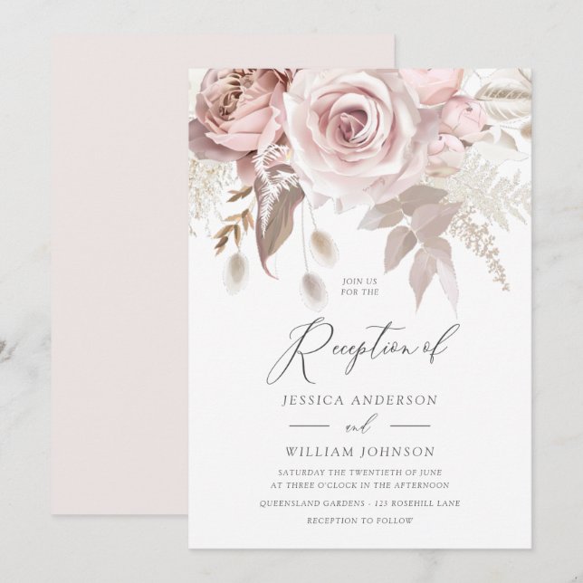 Modern Designer Dusty Rose Blush Wedding Reception Invitation (Front/Back)