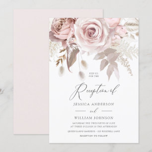Modern Designer Dusty Rose Blush Wedding Reception Invitation