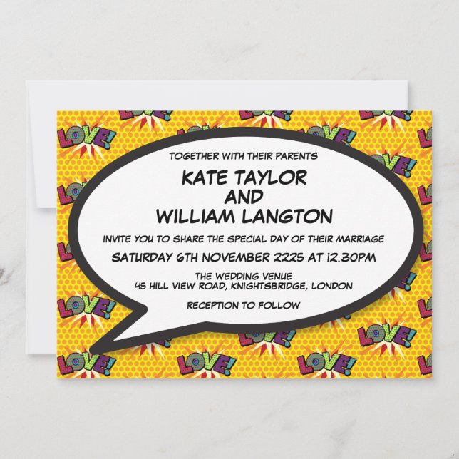 Modern Designer Love Fun Comic Wedding Invitation (Front)
