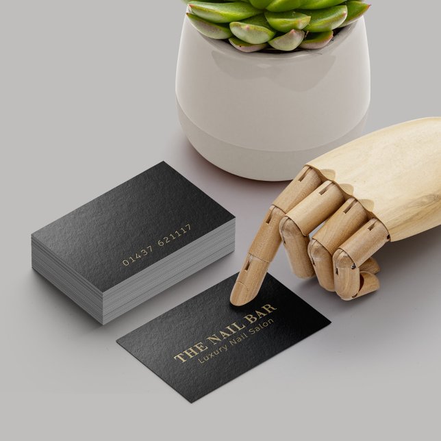 Modern Designer Minimal Black & Gold Embossed Text Business Card (Creator Uploaded)