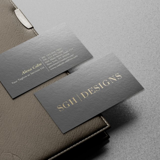 Modern Designer Minimal Black & Gold Embossed Text Business Card (Creator Uploaded)