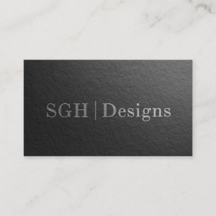 Modern Designer Minimal Black Silver Embossed Text Business Card
