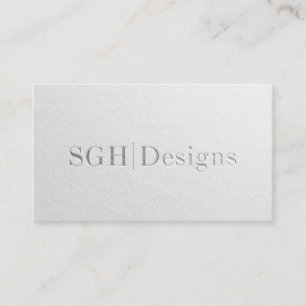 Modern Designer Minimal White Silver Embossed Text Business Card
