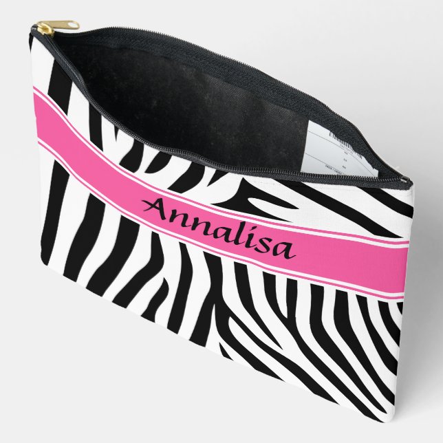 Modern designer personalized zebra stripe Ladies Accessory Pouch (Open)