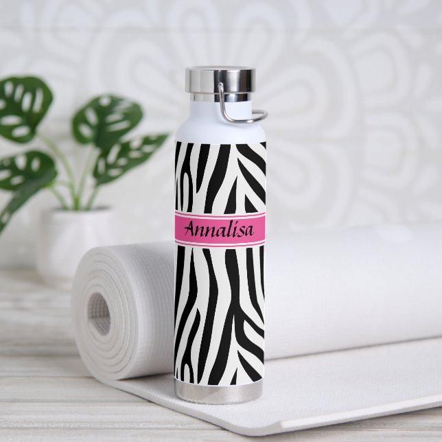 Modern designer personalized zebra stripe Ladies Water Bottle (Yoga)