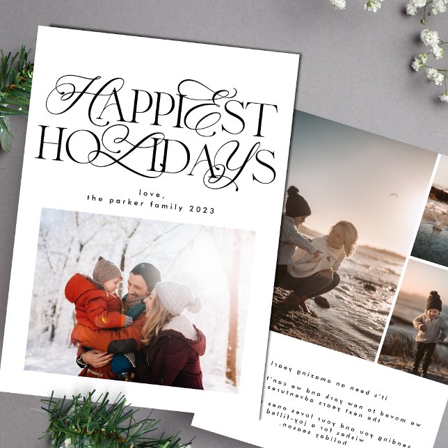 modern designer script photo collage back happiest holiday card (Creator Uploaded)
