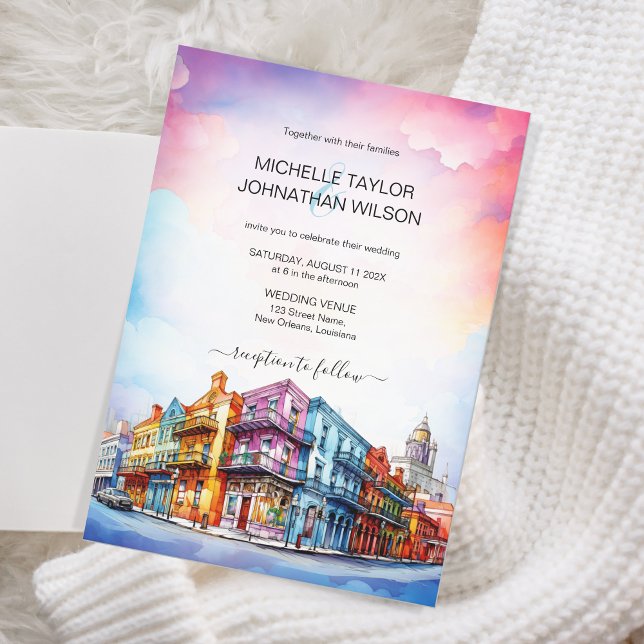 Modern Destination Wedding New Orleans Watercolor Invitation (Creator Uploaded)