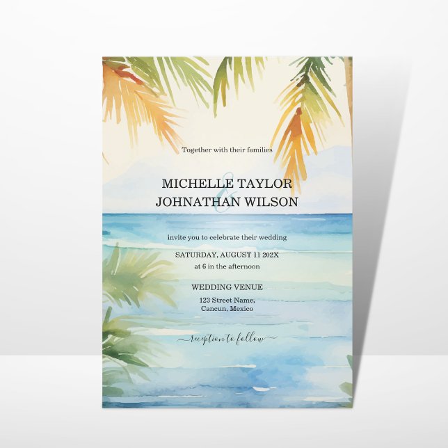 Modern Destination Wedding Palm Trees Beach Invitation (Creator Uploaded)