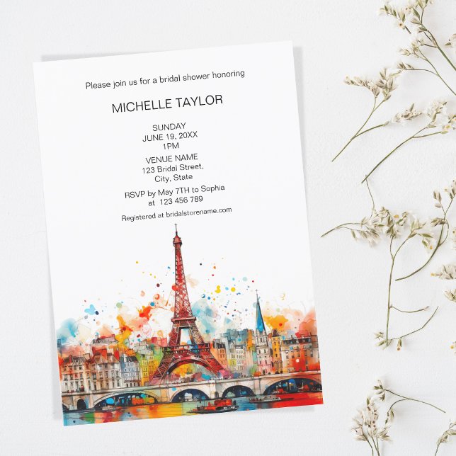 Modern Destination Wedding Paris Eiffel Tower Invitation (colorful funny modern paris eiffel tower)